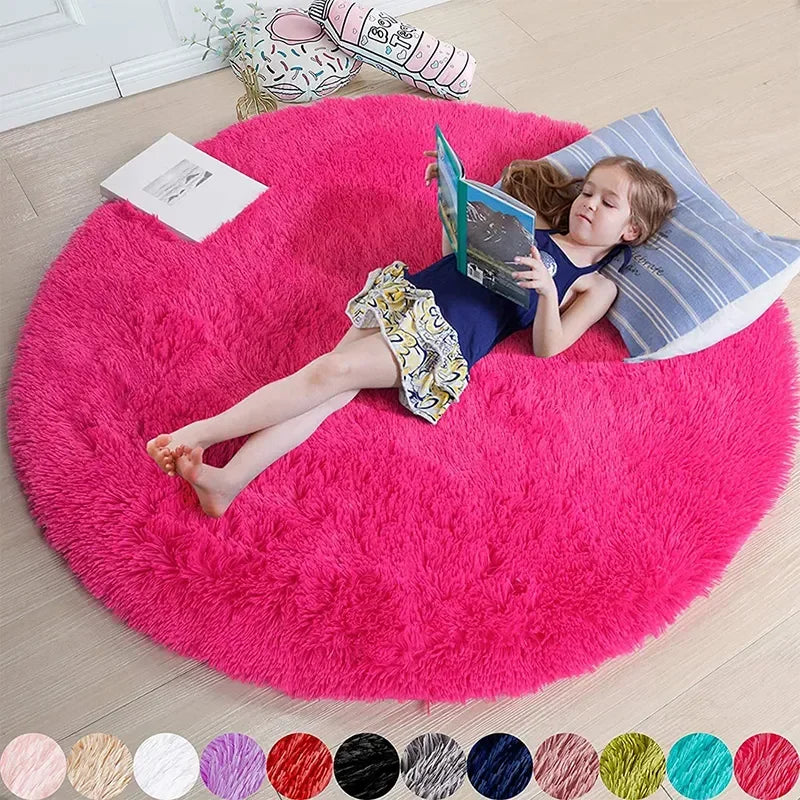 Tapete redondo de pelúcia super macio, tapete branco fofo para sala de estar, decoração de casa, quarto de criança, salão de beleza, pilha grossa