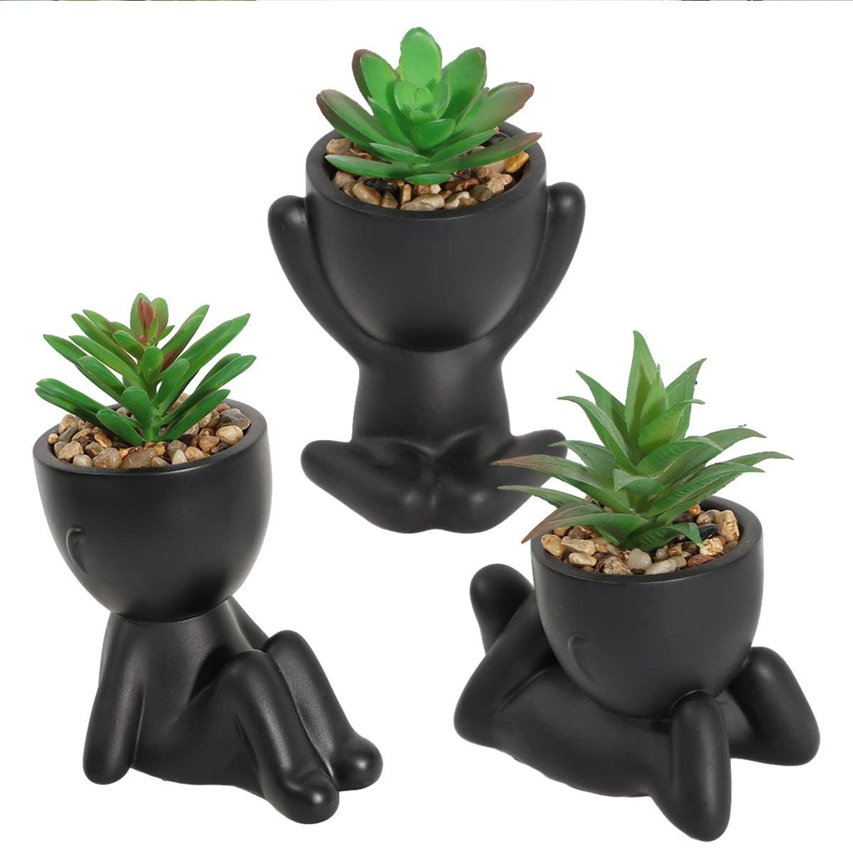 Xiya flor artificial aloe vaso de planta preto personagem em miniatura pote falso vaso planta atacado material pe decoração para casa