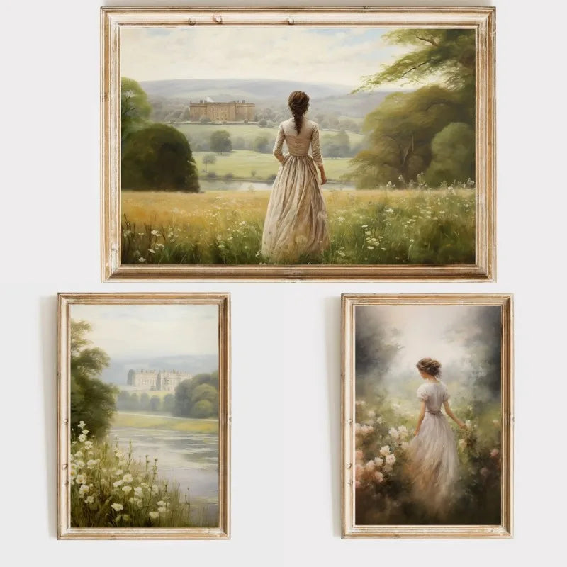 Orgulho e preconceito arte de parede impressão em tela pintura a óleo elizabethennet e mr darcy cottagecore cartazes decoração de casa