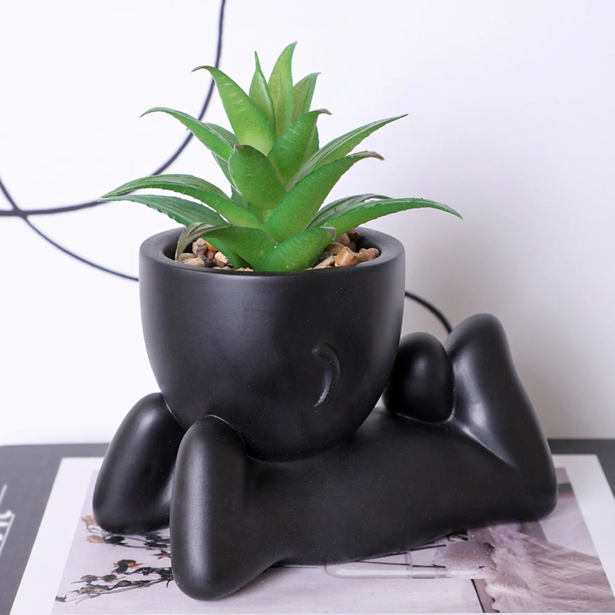 Xiya flor artificial aloe vaso de planta preto personagem em miniatura pote falso vaso planta atacado material pe decoração para casa