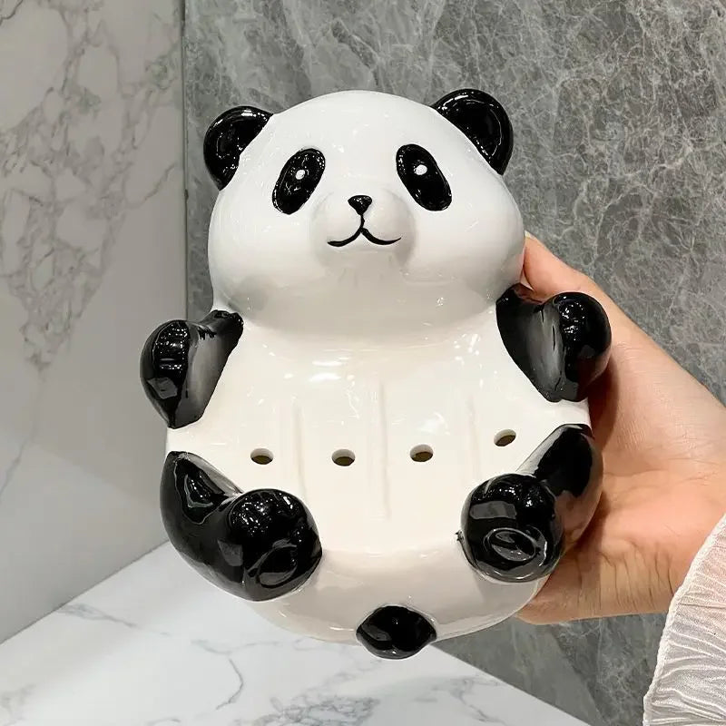 Criativo crianças panda dispensador de sabão cerâmica forma panda saboneteira acessórios decoração do banheiro shampoo garrafa meninas presente
