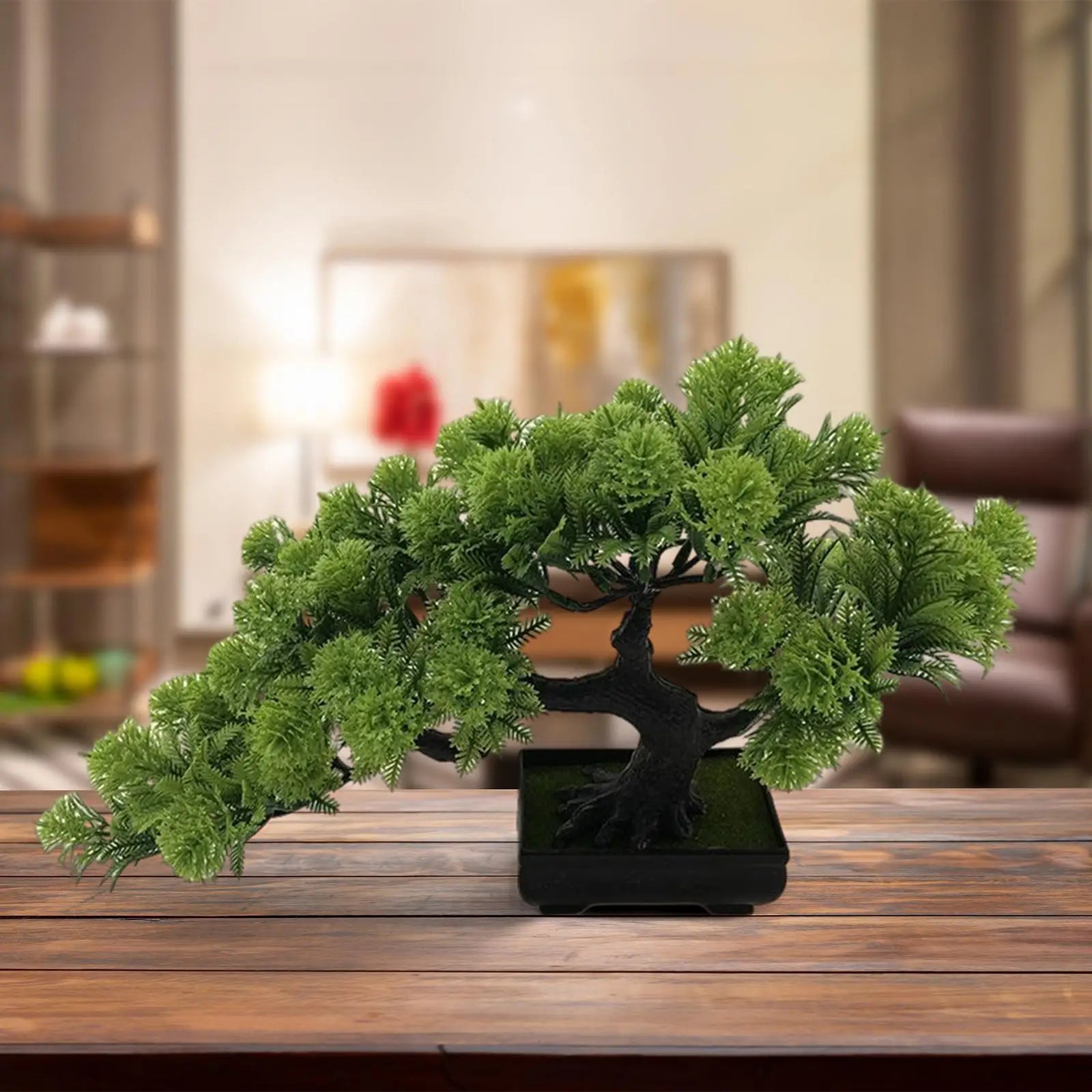 Simulação de árvore de pinho bonsai artificial, plantas em vasos, árvore de exibição de mesa para estante, sala de estar, decoração de peitoril de janela