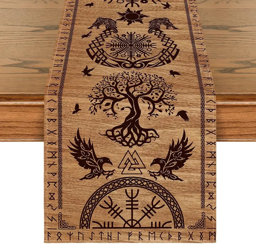 Preto viking corvo capacete de we linho pano de mesa sazonal fazenda cômoda cachecol decoração de mesa casa cozinha mesa de jantar decoração