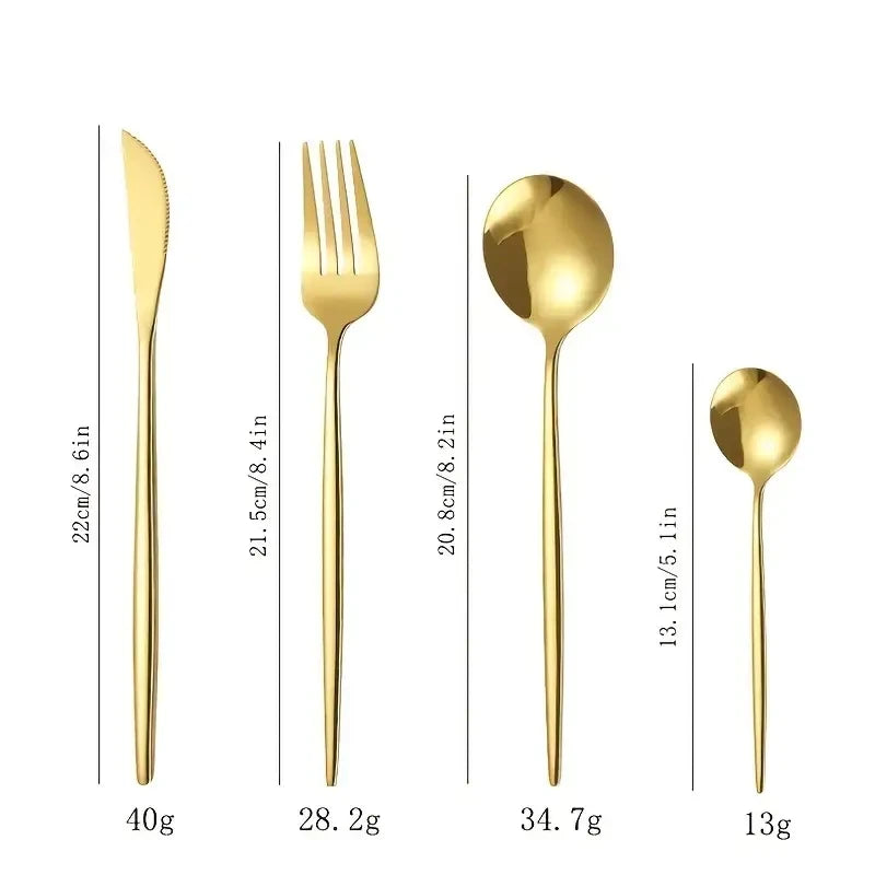 24 peças titânio banhado a ouro conjunto de talheres de aço inoxidável facas garfos colheres conjunto de talheres para casa e restaurante máquina de lavar louça