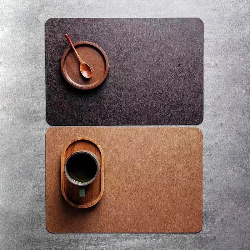 Inmos 4 peças de tapete de mesa de couro sintético estilo couro à prova d'água e resistente a óleo, placemat retangular de dupla face, design sem lavagem