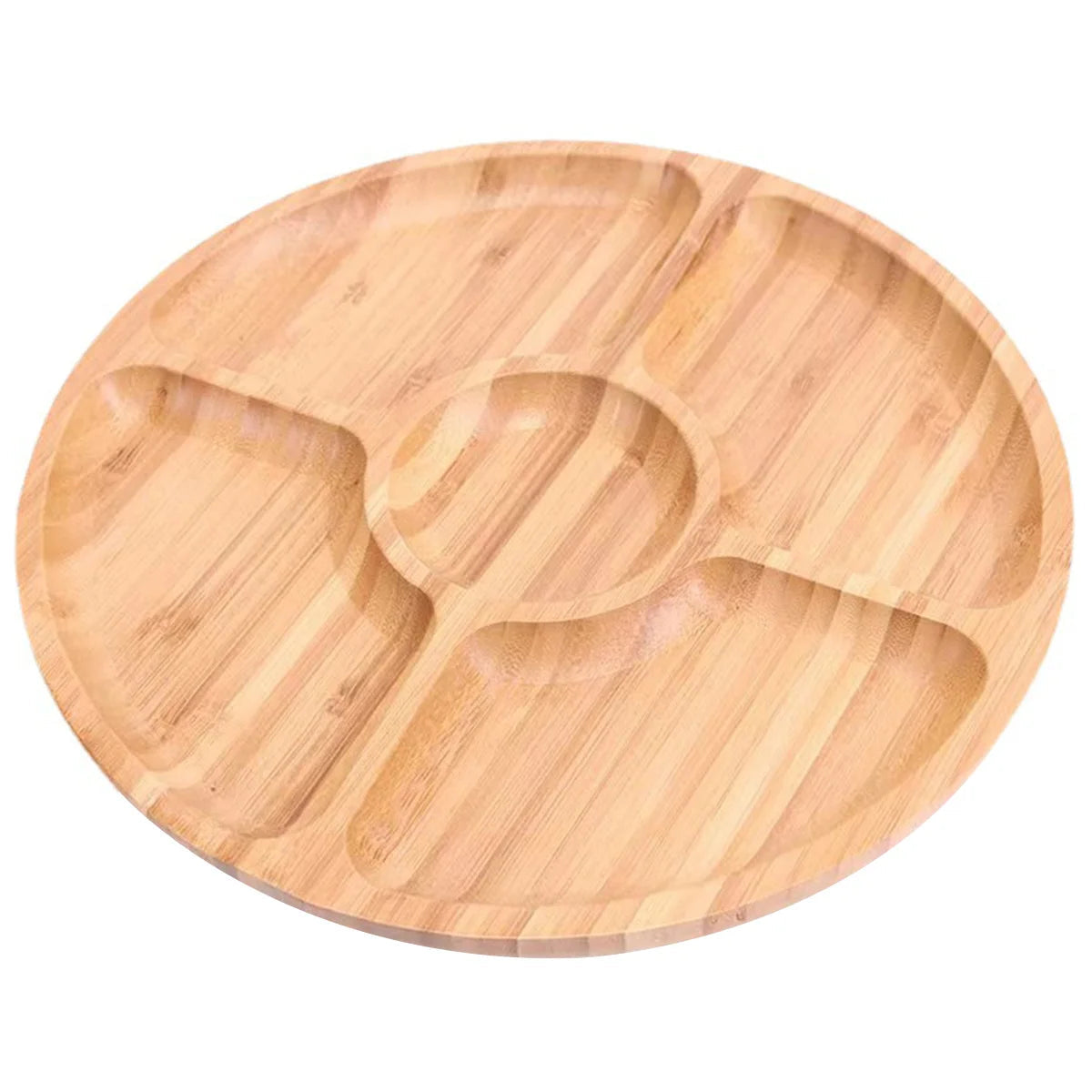 Bandeja de servir redonda de bambu Leeseph com 5 compartimentos, ideal para lanches, frutas, nozes, prato de madeira com divisórias para travessas de festa