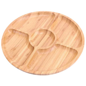Bandeja de servir redonda de bambu Leeseph com 5 compartimentos, ideal para lanches, frutas, nozes, prato de madeira com divisórias para travessas de festa
