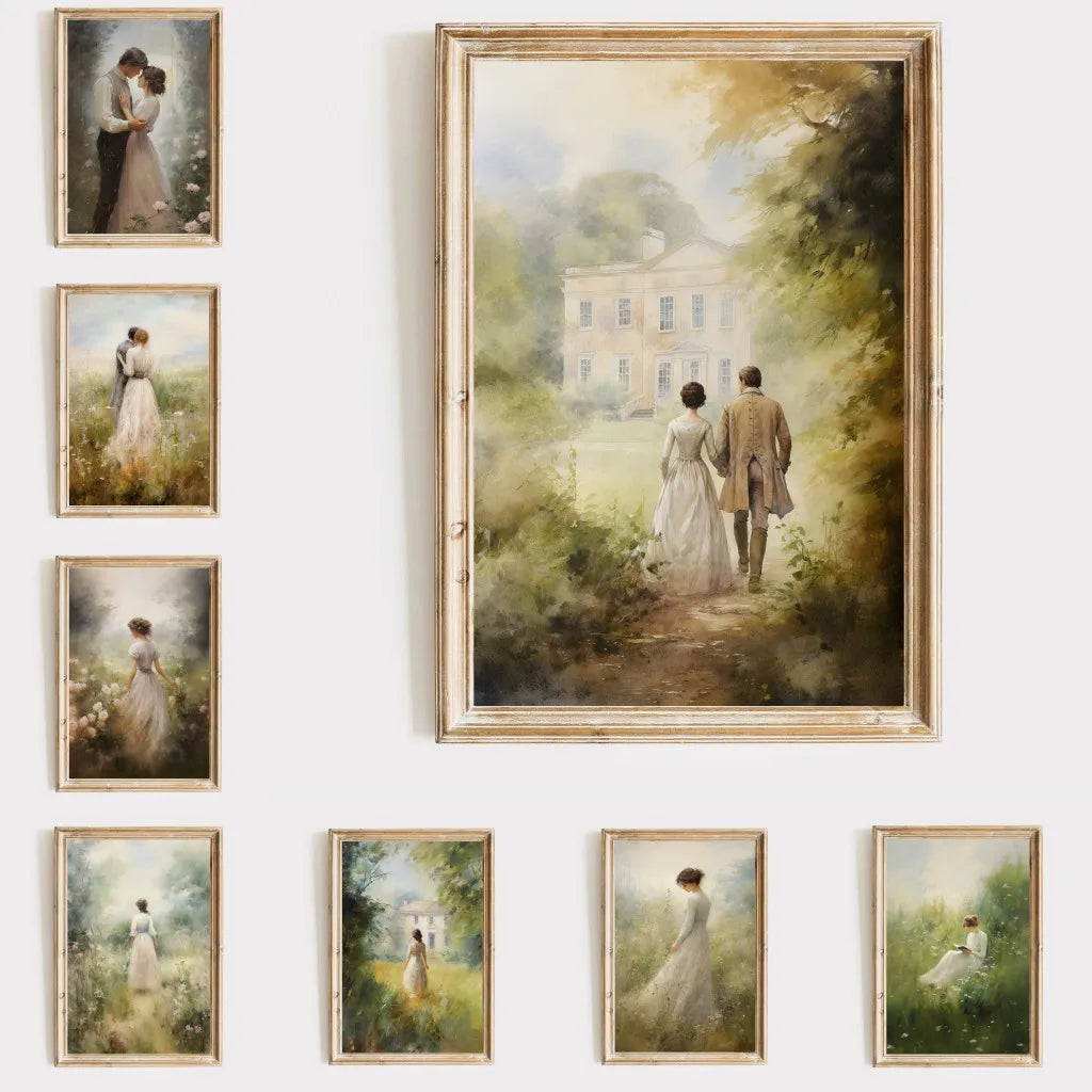 Orgulho e preconceito arte de parede impressão em tela pintura a óleo elizabethennet e mr darcy cottagecore cartazes decoração de casa