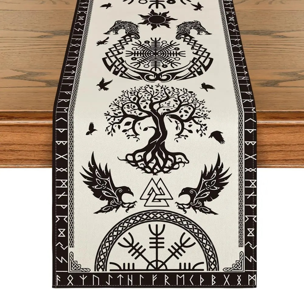 Preto viking corvo capacete de we linho pano de mesa sazonal fazenda cômoda cachecol decoração de mesa casa cozinha mesa de jantar decoração