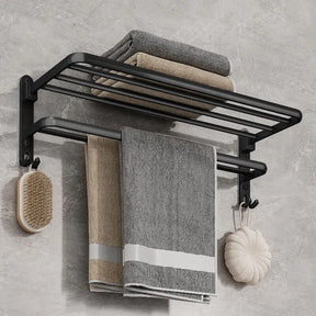 Preto fosco 50CM Folding Suporte Com Gancho Toalha Suporte Wall Mount AluminumTowel Rack