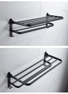 Preto fosco 50CM Folding Suporte Com Gancho Toalha Suporte Wall Mount AluminumTowel Rack