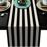 1pc listra geométrica corredor de mesa de linho, moderno simples preto e branco xadrez clássico vintage pano de mesa, decoração para casa