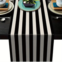1pc listra geométrica corredor de mesa de linho, moderno simples preto e branco xadrez clássico vintage pano de mesa, decoração para casa