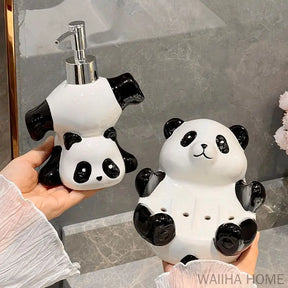 Criativo crianças panda dispensador de sabão cerâmica forma panda saboneteira acessórios decoração do banheiro shampoo garrafa meninas presente
