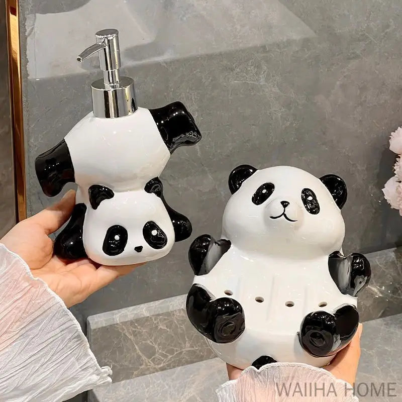 Criativo crianças panda dispensador de sabão cerâmica forma panda saboneteira acessórios decoração do banheiro shampoo garrafa meninas presente