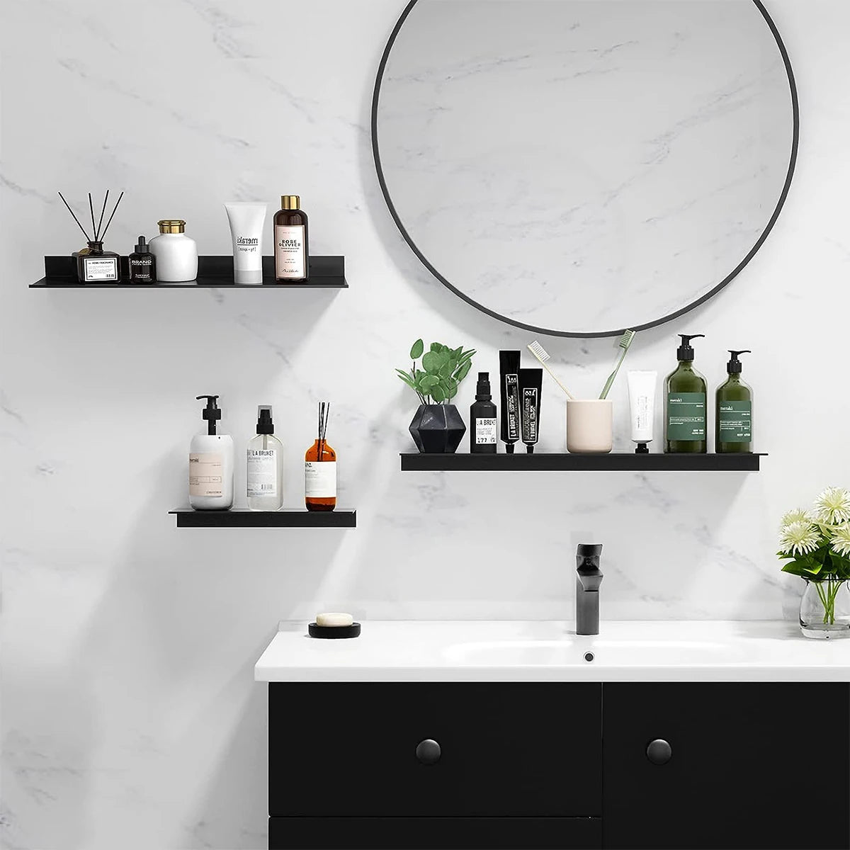 Liga de alumínio  Sala de estar  Prateleiras Flutuantes Sem perfuração Decoração de quarto  Prateleiras de parede  Rack de armazenamento para banheiro