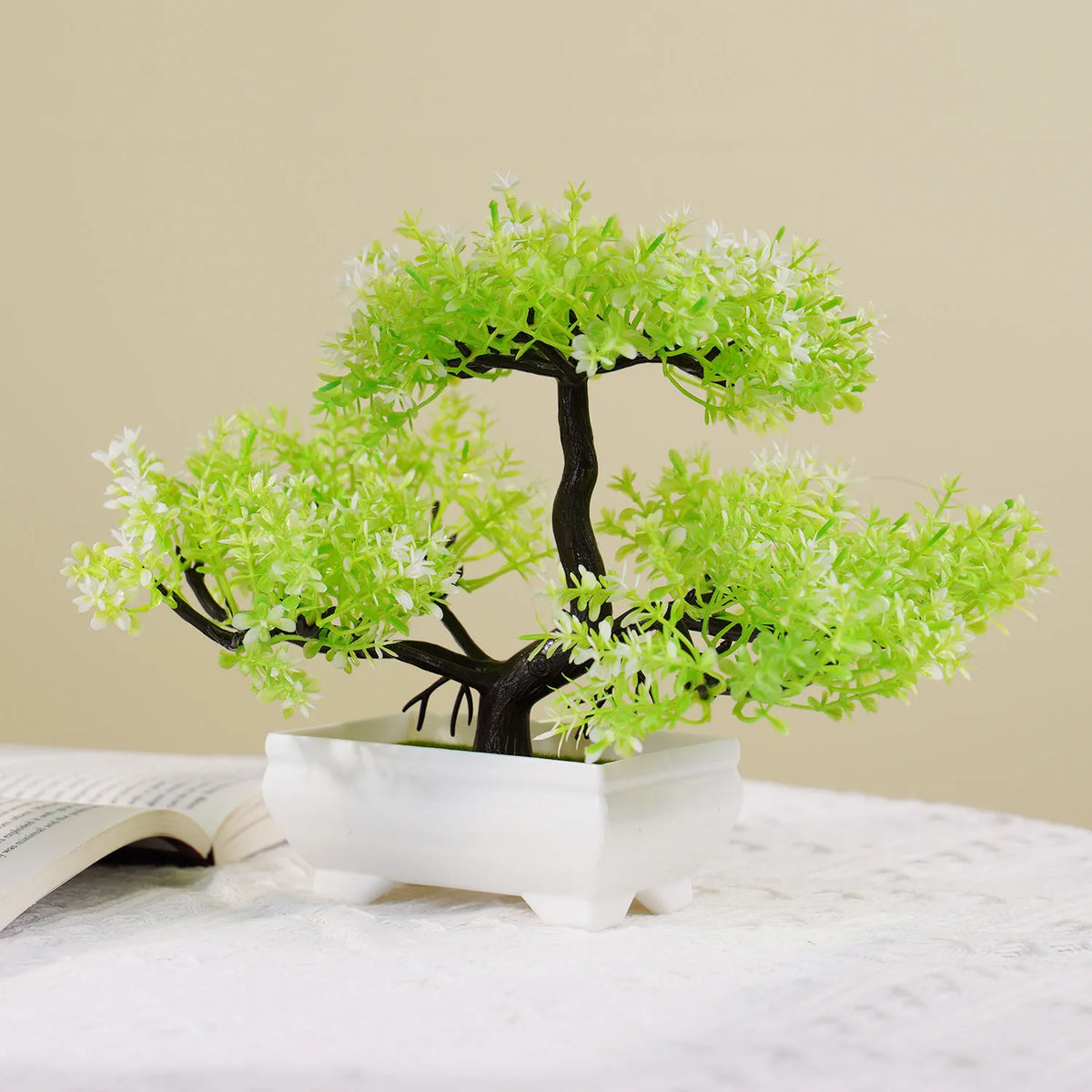 Plantas artificiais bonsai pequena árvore simulação pote plantas flores falsas mesa vaso ornamentos para hotel jardim decoração de casa