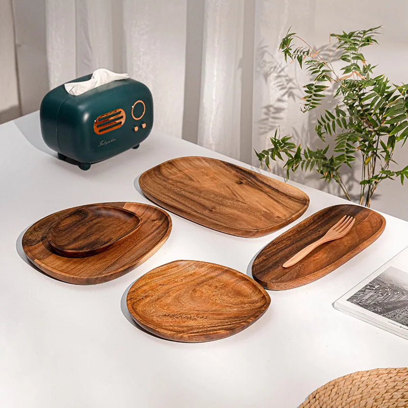 Pratos de jantar de madeira maciça oval irregular servindo bandeja pratos de frutas secas sushi bandeja de chá pão placa de madeira decoração para casa