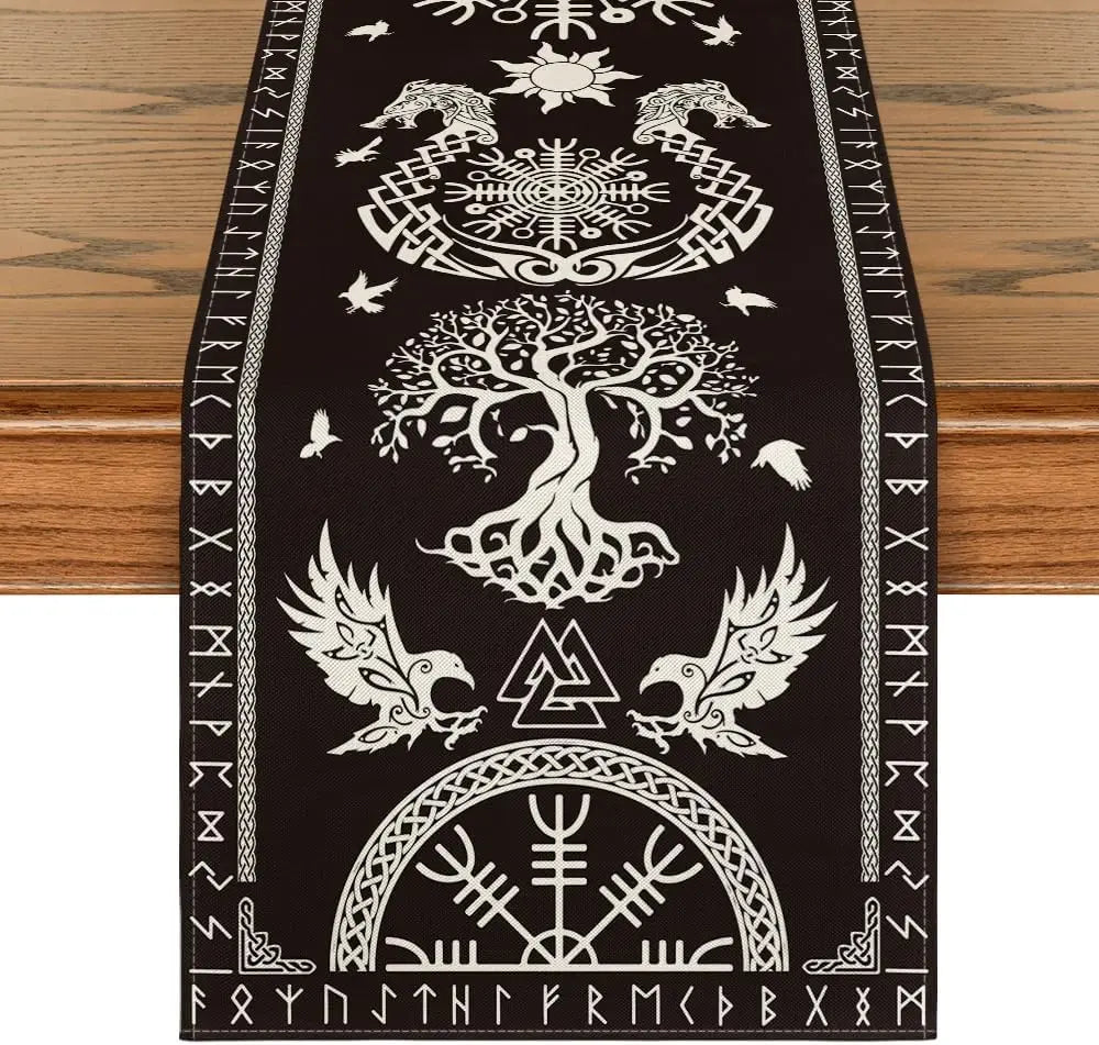 Preto viking corvo capacete de we linho pano de mesa sazonal fazenda cômoda cachecol decoração de mesa casa cozinha mesa de jantar decoração