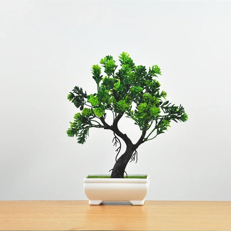 Plantas artificiais em vaso bonsai verde pequena árvore plantas flores falsas ornamentos em vaso para casa decoração do jardim festa decoração do hotel