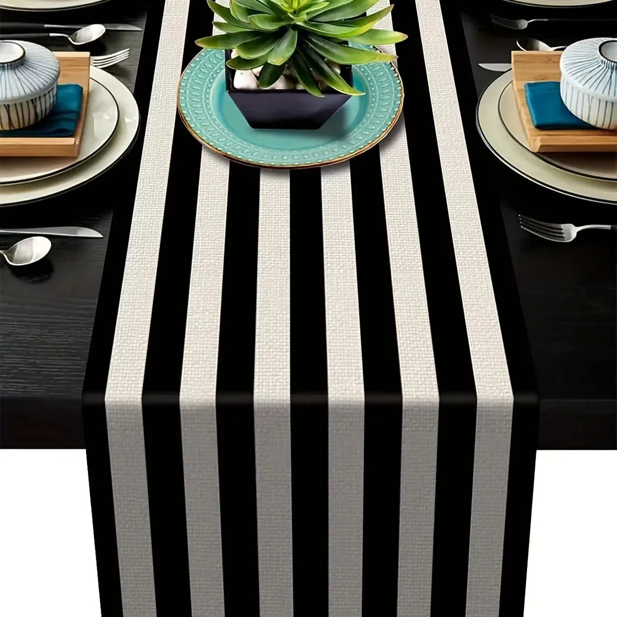 1pc listra geométrica corredor de mesa de linho, moderno simples preto e branco xadrez clássico vintage pano de mesa, decoração para casa