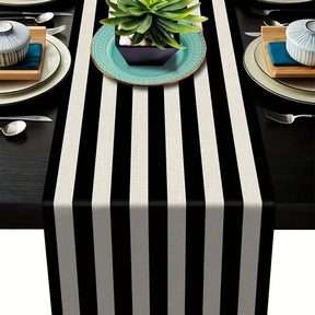 1pc listra geométrica corredor de mesa de linho, moderno simples preto e branco xadrez clássico vintage pano de mesa, decoração para casa