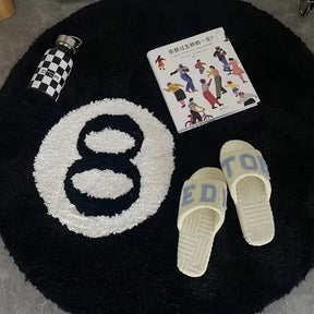 Tapete antiderrapante de bilhar preto, Tapete de quarto de pelúcia macia, Tapete de chão redondo, Vida e quarto, 8 bolas, 1 pacote