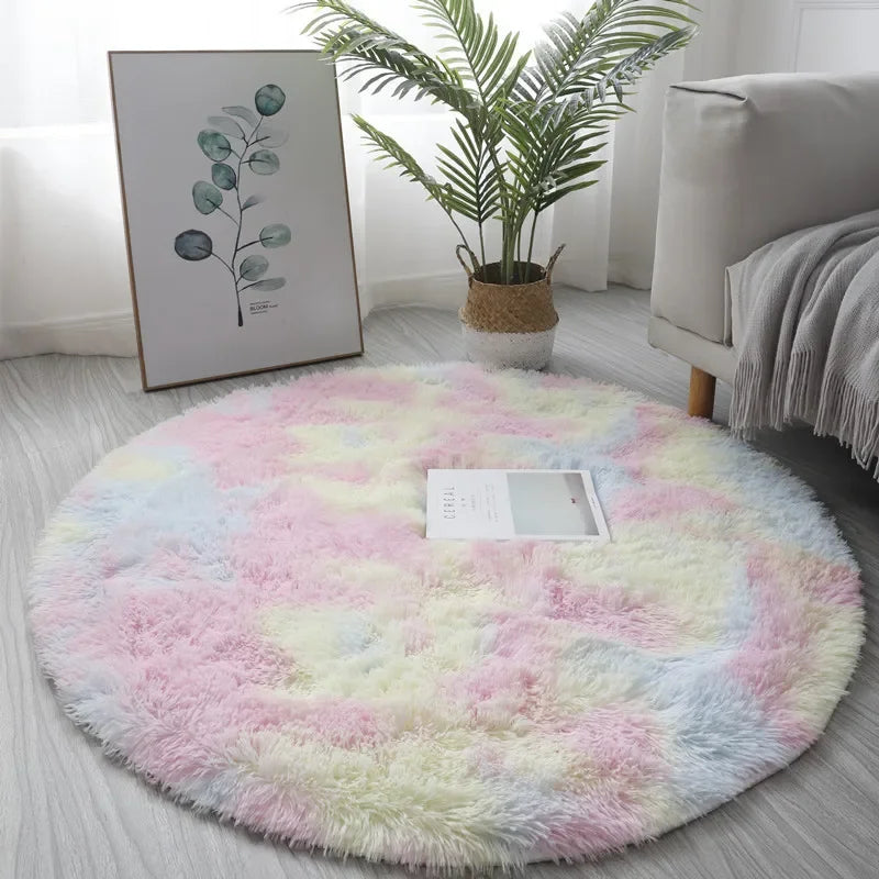 Tapete redondo de pelúcia super macio, tapete branco fofo para sala de estar, decoração de casa, quarto de criança, salão de beleza, pilha grossa