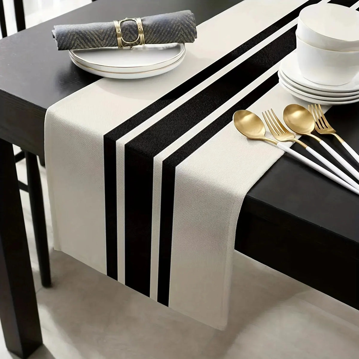 1pc listra geométrica corredor de mesa de linho, moderno simples preto e branco xadrez clássico vintage pano de mesa, decoração para casa
