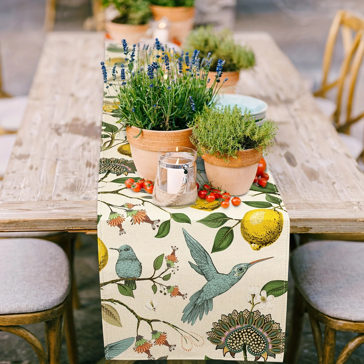 Azul pássaro limão árvore impresso linho corredores de mesa verão outono sazonal cômoda cachecol decoração para casa feriado festa de casamento decoração de mesa