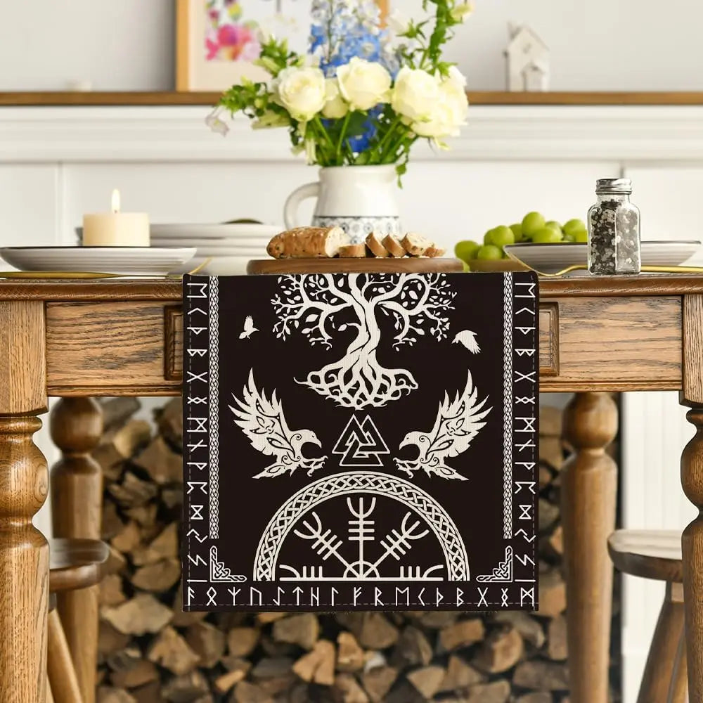 Preto viking corvo capacete de we linho pano de mesa sazonal fazenda cômoda cachecol decoração de mesa casa cozinha mesa de jantar decoração