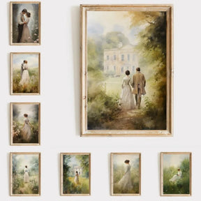 Orgulho e preconceito arte de parede impressão em tela pintura a óleo elizabethennet e mr darcy cottagecore cartazes decoração de casa
