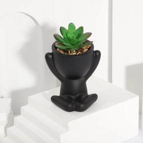 Xiya flor artificial aloe vaso de planta preto personagem em miniatura pote falso vaso planta atacado material pe decoração para casa
