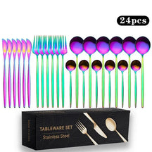 24 peças titânio banhado a ouro conjunto de talheres de aço inoxidável facas garfos colheres conjunto de talheres para casa e restaurante máquina de lavar louça