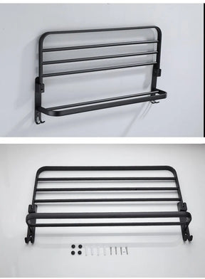 Preto fosco 50CM Folding Suporte Com Gancho Toalha Suporte Wall Mount AluminumTowel Rack