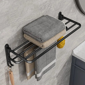 Preto fosco 50CM Folding Suporte Com Gancho Toalha Suporte Wall Mount AluminumTowel Rack