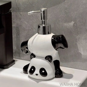 Criativo crianças panda dispensador de sabão cerâmica forma panda saboneteira acessórios decoração do banheiro shampoo garrafa meninas presente