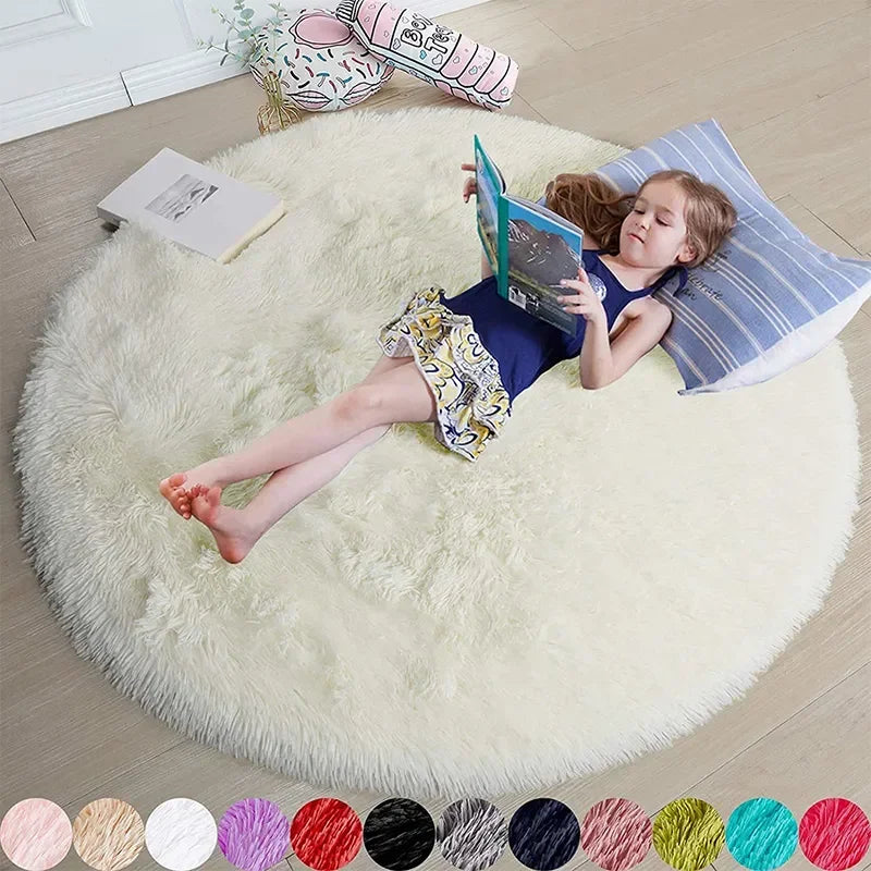 Tapete redondo de pelúcia super macio, tapete branco fofo para sala de estar, decoração de casa, quarto de criança, salão de beleza, pilha grossa