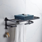 Preto fosco 50CM Folding Suporte Com Gancho Toalha Suporte Wall Mount AluminumTowel Rack