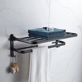 Preto fosco 50CM Folding Suporte Com Gancho Toalha Suporte Wall Mount AluminumTowel Rack