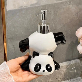 Criativo crianças panda dispensador de sabão cerâmica forma panda saboneteira acessórios decoração do banheiro shampoo garrafa meninas presente