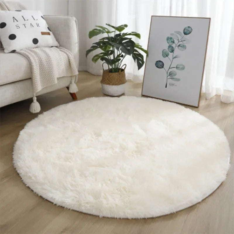 Tapete redondo de pelúcia super macio, tapete branco fofo para sala de estar, decoração de casa, quarto de criança, salão de beleza, pilha grossa