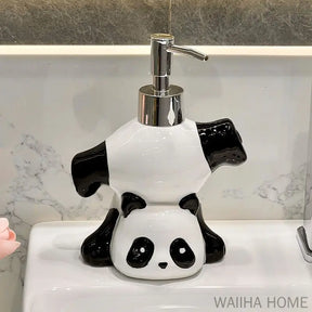 Criativo crianças panda dispensador de sabão cerâmica forma panda saboneteira acessórios decoração do banheiro shampoo garrafa meninas presente