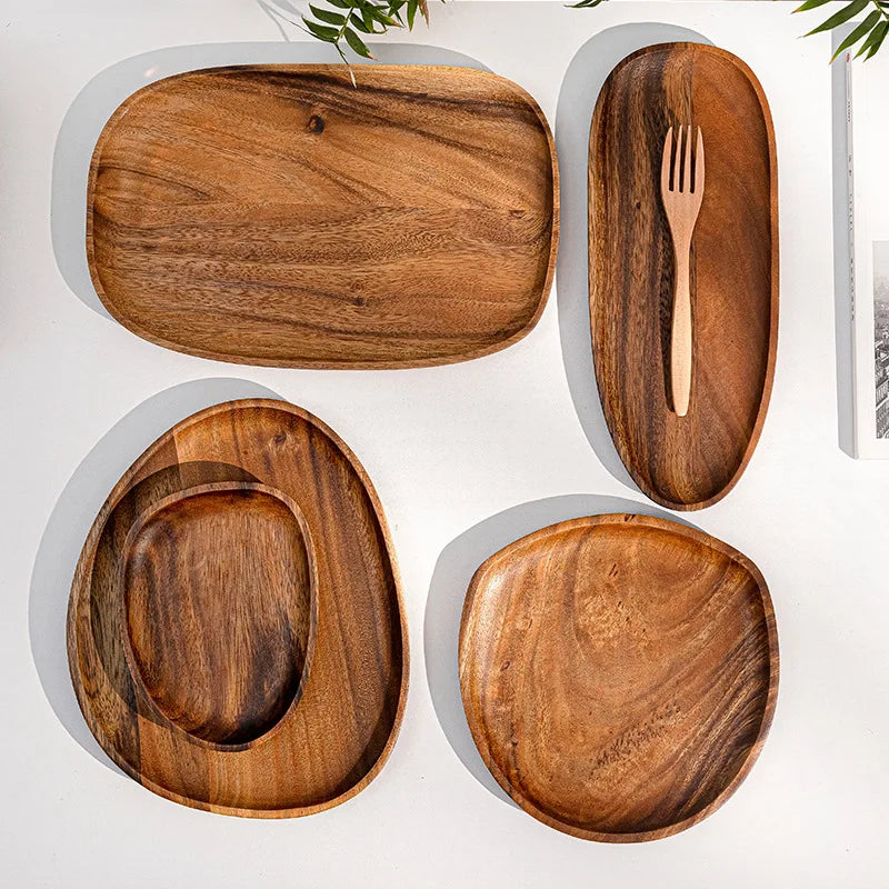 Pratos de jantar de madeira maciça oval irregular servindo bandeja pratos de frutas secas sushi bandeja de chá pão placa de madeira decoração para casa