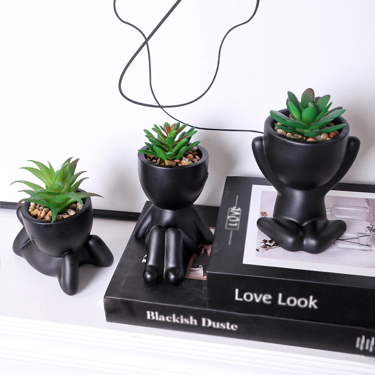 Xiya flor artificial aloe vaso de planta preto personagem em miniatura pote falso vaso planta atacado material pe decoração para casa