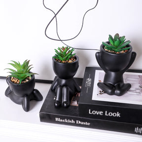 Xiya flor artificial aloe vaso de planta preto personagem em miniatura pote falso vaso planta atacado material pe decoração para casa