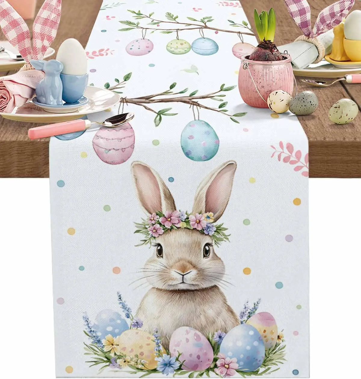 Coelhinho da páscoa ovos coloridos corredor de mesa de linho decoração de festa de férias fazenda cozinha corredor de mesa de jantar decorações de páscoa