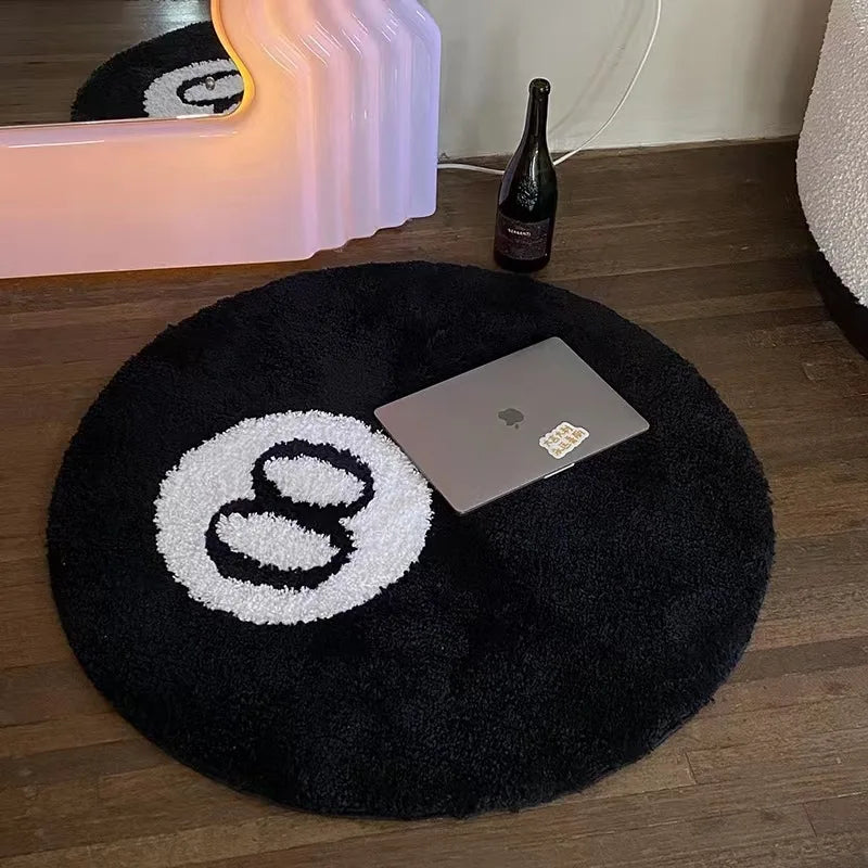 Tapete antiderrapante de bilhar preto, Tapete de quarto de pelúcia macia, Tapete de chão redondo, Vida e quarto, 8 bolas, 1 pacote