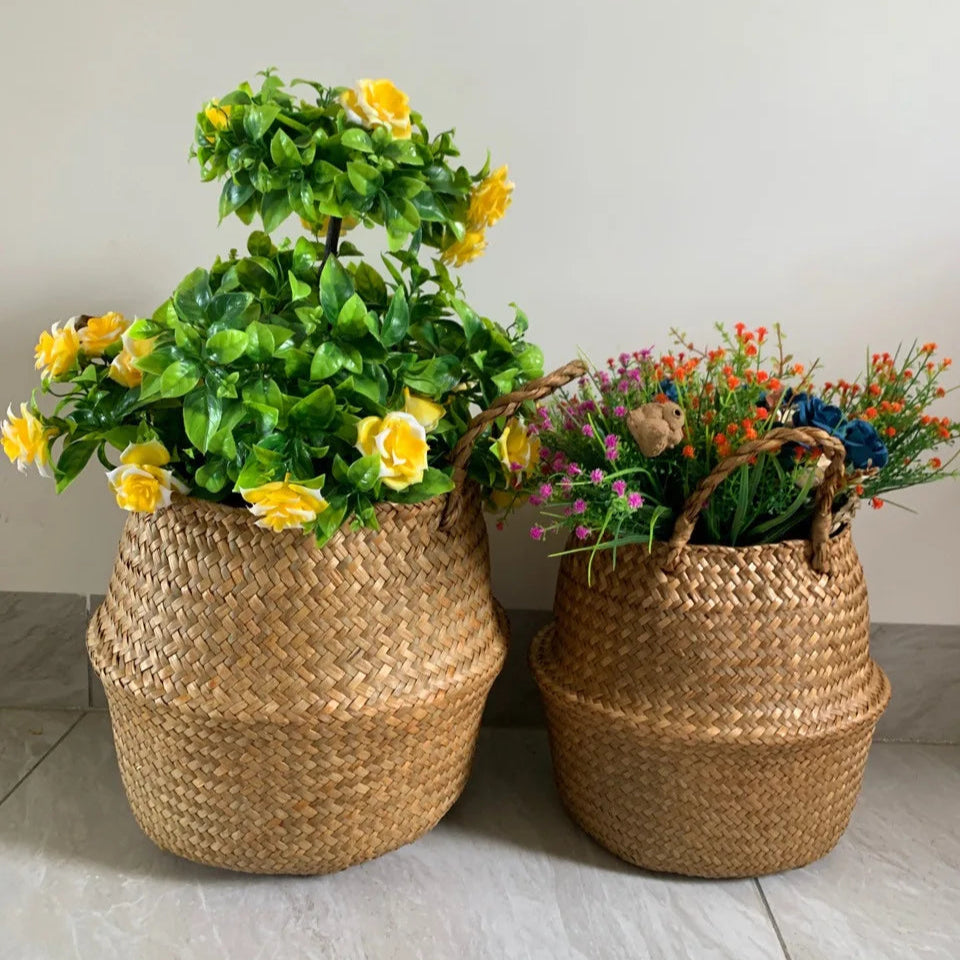 Vime Rattan Pendurado Flowerpot, Seagrass Cestas De Armazenamento, Folding Cestas De Lavanderia, Palha, Pastoral, Jardim, Planta, Decoração Home