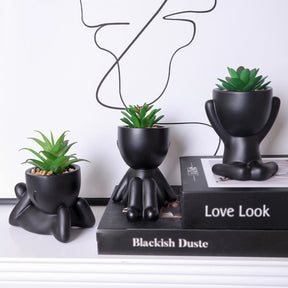 Xiya flor artificial aloe vaso de planta preto personagem em miniatura pote falso vaso planta atacado material pe decoração para casa